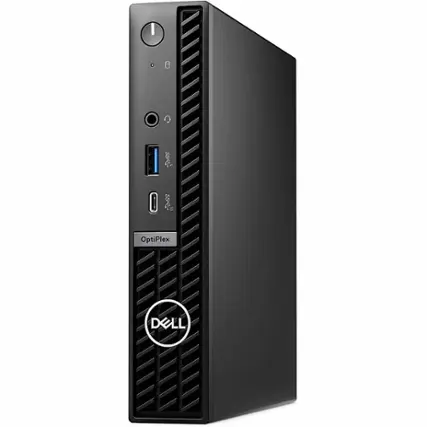 The image features a black Dell desktop computer tower, which is a type of computer tower. The tower is designed to house the computer's components, such as the CPU, RAM, and storage drives, and it typically has a ventilation system to dissipate heat generated during operation. The tower is a common form factor for desktop computers, providing a compact and efficient way to store and manage the computer's hardware.