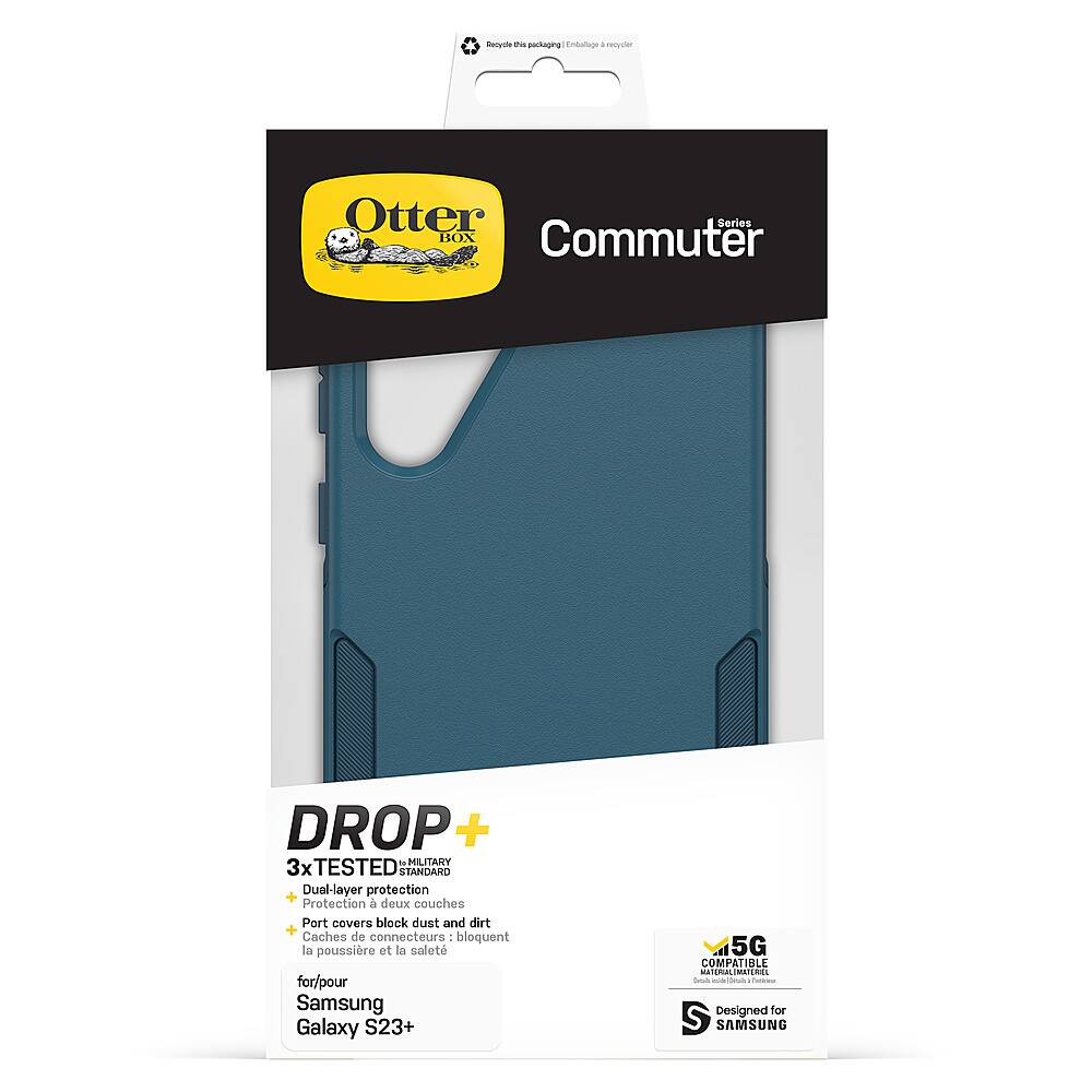The Otter Series BOX Commuter DROP + is a military-tested, dual-layered case designed for the Samsung Galaxy S23+ 5G. It offers protection against dust, dirt, and other elements, as well as a convenient pouch for storing accessories. The case is compatible with the Samsung Galaxy S23+ 5G and features a drop-tested design for added durability.