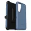 The image features a blue and black Otterbox case for a cell phone. The case is designed to protect the phone from scratches and drops, and it has a sleek, modern appearance. The case is open, revealing the phone inside, and it is displayed against a white background. The Otterbox brand is prominently featured on the case, emphasizing its durability and quality.