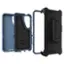 The image showcases a blue and black Otterbox Defender Pro case for a smartphone. The case is designed to provide protection and durability to the device, and it features a drop+ protection system. The case is open, revealing the inner compartments and the phone holder. The case is made to withstand drops and impacts, ensuring the safety of the smartphone inside.