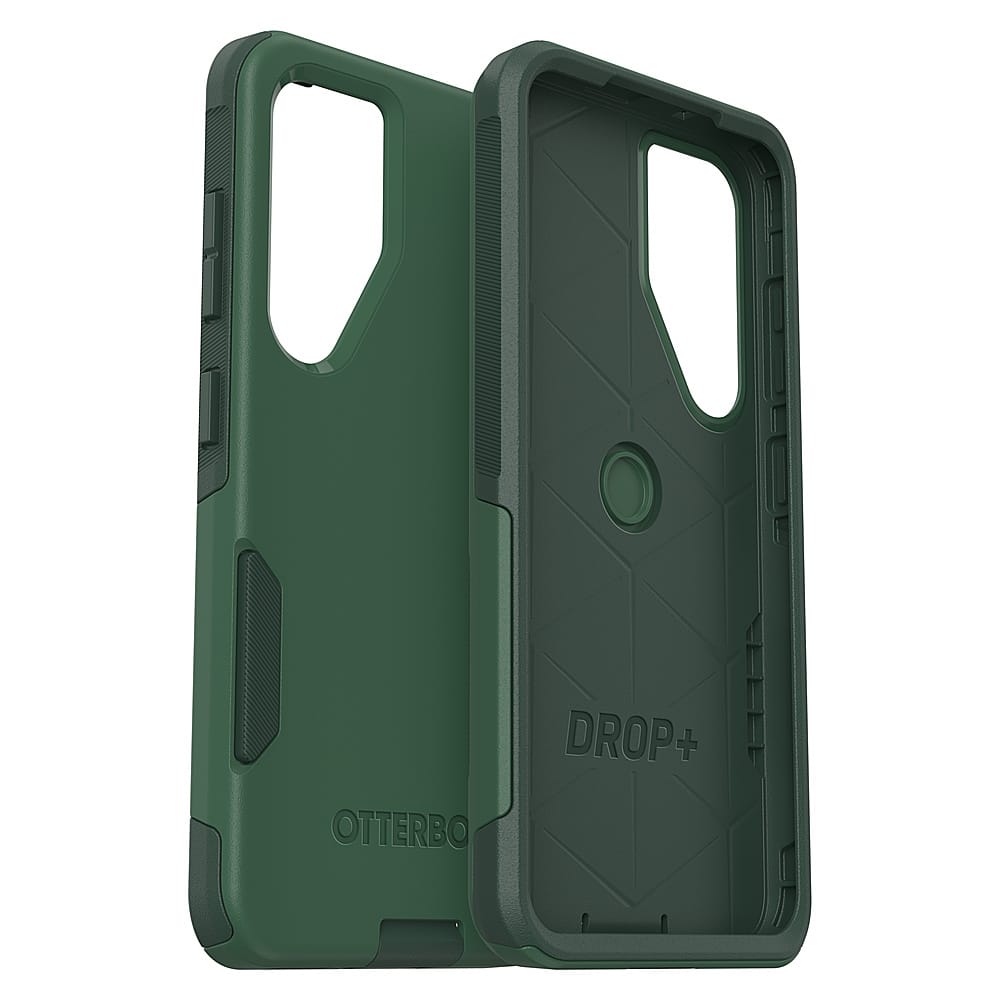 The image shows two green Otterbox cases for a cell phone, both featuring the Drop+ design. The cases are designed to protect the phone from drops and impacts, providing a durable and secure fit. The cases are made of high-quality materials and have a sleek, modern appearance. The Otterbox cases are available in various sizes to fit different phone models and are a popular choice for those who want to keep their devices safe and secure.