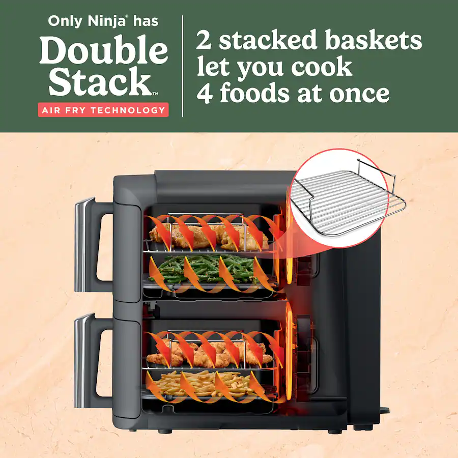 Ninja DoubleStack XL 10 QT, 6 in 1, 2 Basket Air Fryer, Space Saving ...