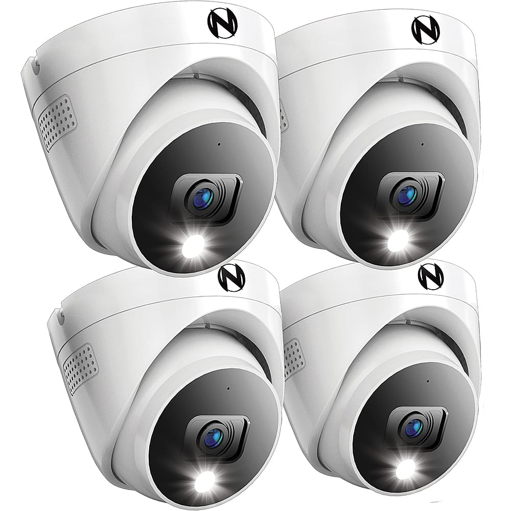 Front. Night Owl - 4-Camera Indoor/Outdoor Add On Wired 2K Security Dome Cameras with 2-Way Audio - White.
