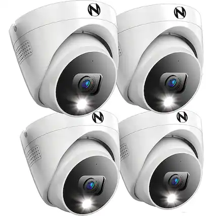 Front. Night Owl - 4-Camera Indoor/Outdoor Add On Wired 2K Security Dome Cameras with 2-Way Audio - White.