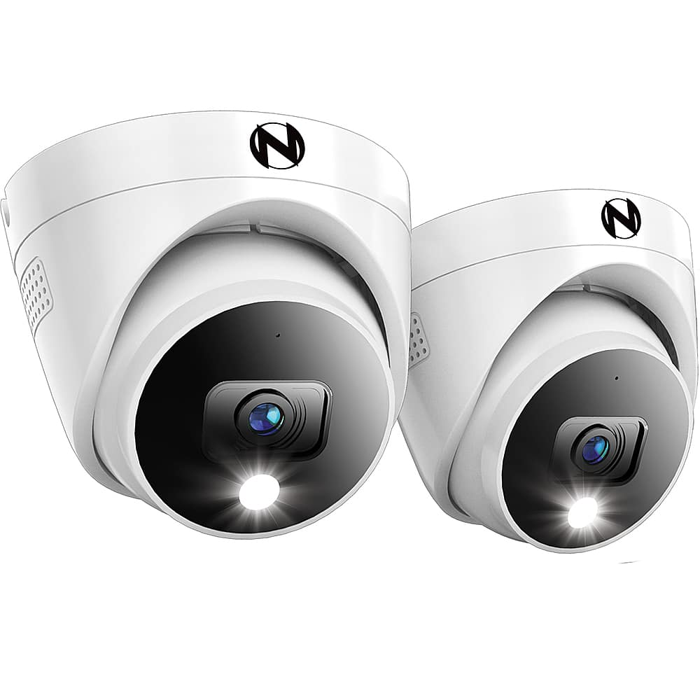 Front. Night Owl - 2-Camera Indoor/Outdoor Add On Wired 2K Security Dome Cameras with 2-Way Audio - White.