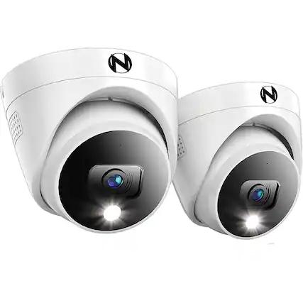 Front. Night Owl - 2-Camera Indoor/Outdoor Add On Wired 2K Security Dome Cameras with 2-Way Audio - White.