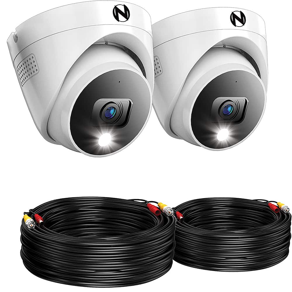 Left. Night Owl - 2-Camera Indoor/Outdoor Add On Wired 2K Security Dome Cameras with 2-Way Audio - White.