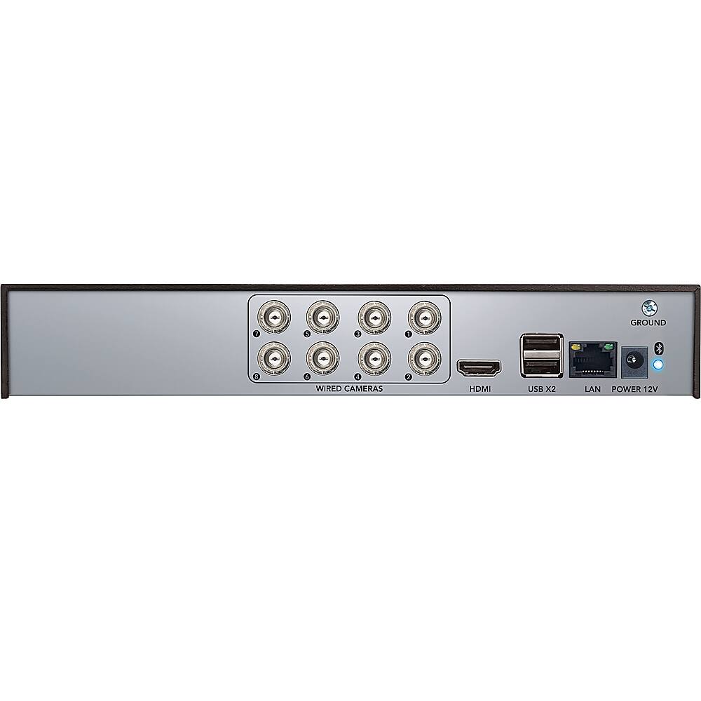 The text on the image reads: "12V GROUND 1 2 WIRED CAMERAS i HDMI USB x2 LAN POWER."