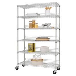 TRINITY - EcoStorage 6-Tier 48x18x72 Commercial Wire Shelving NSF w/ Backstands & Wheels Chrome - Chrome