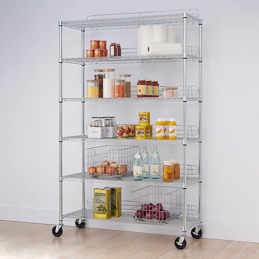 Alt View 13. TRINITY - TRINITY EcoStorage® 6-Tier | 48x18x72 | Commercial Wire Shelving | NSF | w/ Backstands & Wheels | Chrome - Chrome.