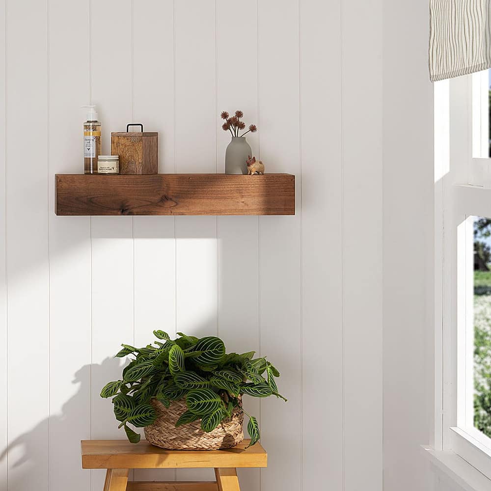 Angle. TRINITY - DRAKESTONE | Farmhouse Floating Shelf | Walnut - Walnut.