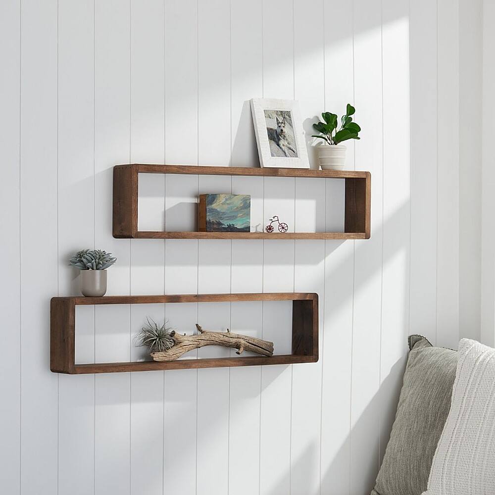 Angle. TRINITY - DRAKESTONE | Stackable Floating Box Shelf | 2-Pack | Walnut - Walnut.