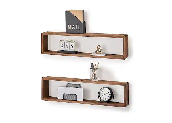 Front. TRINITY - DRAKESTONE | Stackable Floating Box Shelf | 2-Pack | Walnut - Walnut.