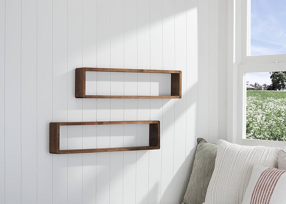 Left. TRINITY - DRAKESTONE | Stackable Floating Box Shelf | 2-Pack | Walnut - Walnut.