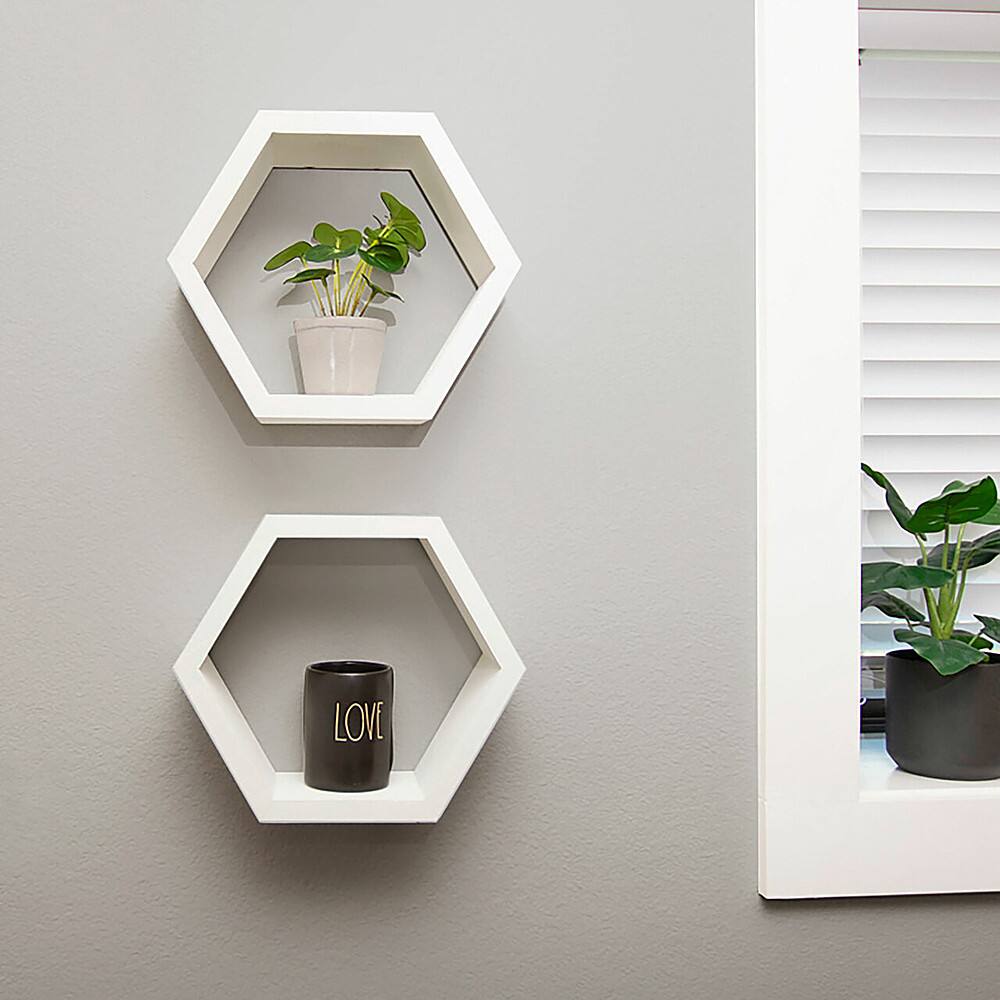 Angle. TRINITY - DRAKESTONE | Hexagon Shelves | 2-Pack | White - White.