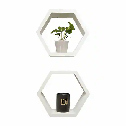 Front. TRINITY - DRAKESTONE | Hexagon Shelves | 2-Pack | White - White.