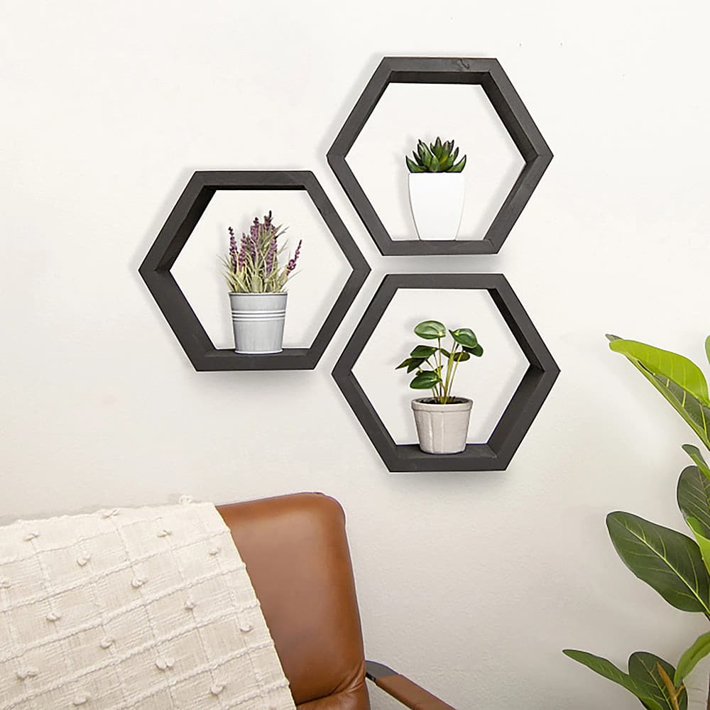 TRINITY DRAKESTONE | Hexagon Shelves | 3-Pack | Black HEX-SET3-MB ...