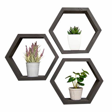 Front. TRINITY - DRAKESTONE | Hexagon Shelves | 3-Pack | Black - Black.