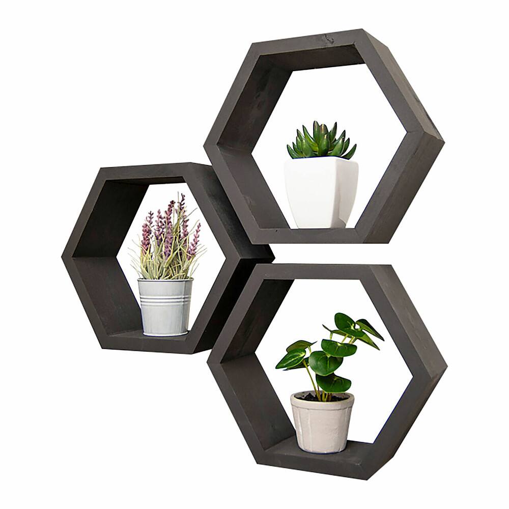 Left. TRINITY - DRAKESTONE | Hexagon Shelves | 3-Pack | Black - Black.