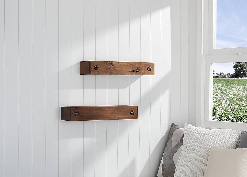 Alt View 11. TRINITY - DRAKESTONE | Farmhouse Floating Shelf w/ Clavos | 2-Pack | Walnut - Walnut.