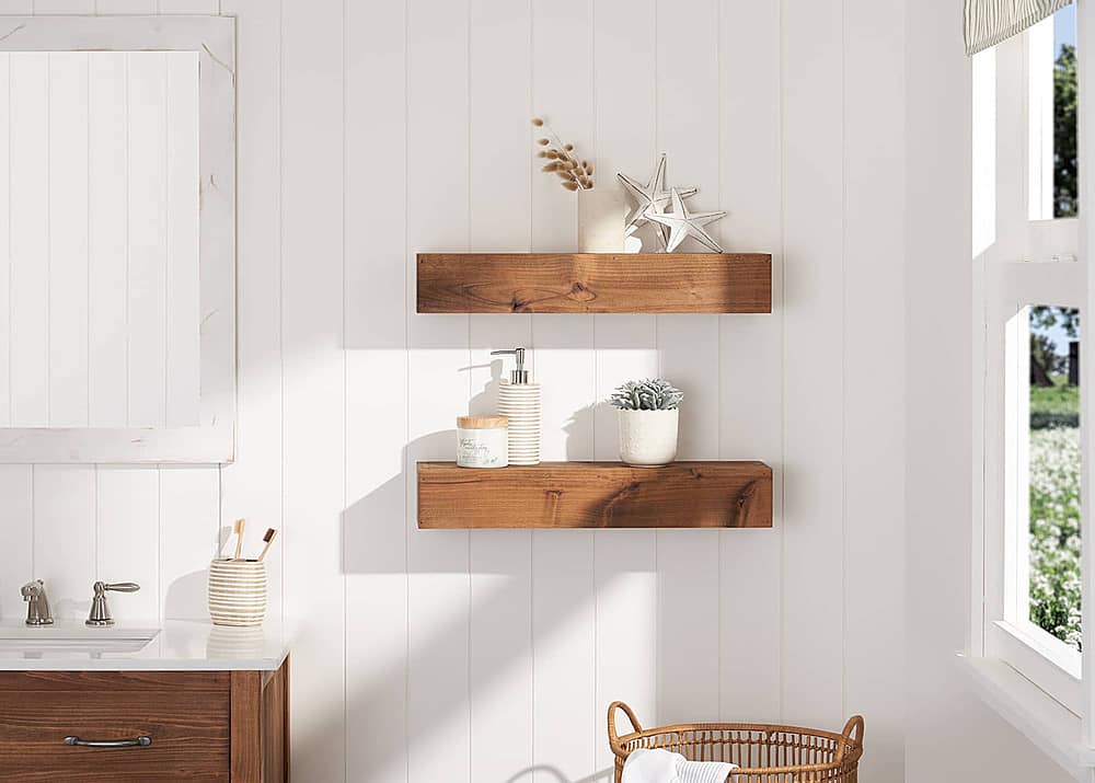 Alt View 11. TRINITY - DRAKESTONE | Farmhouse Floating Shelf | 2-Pack | Walnut - Walnut.