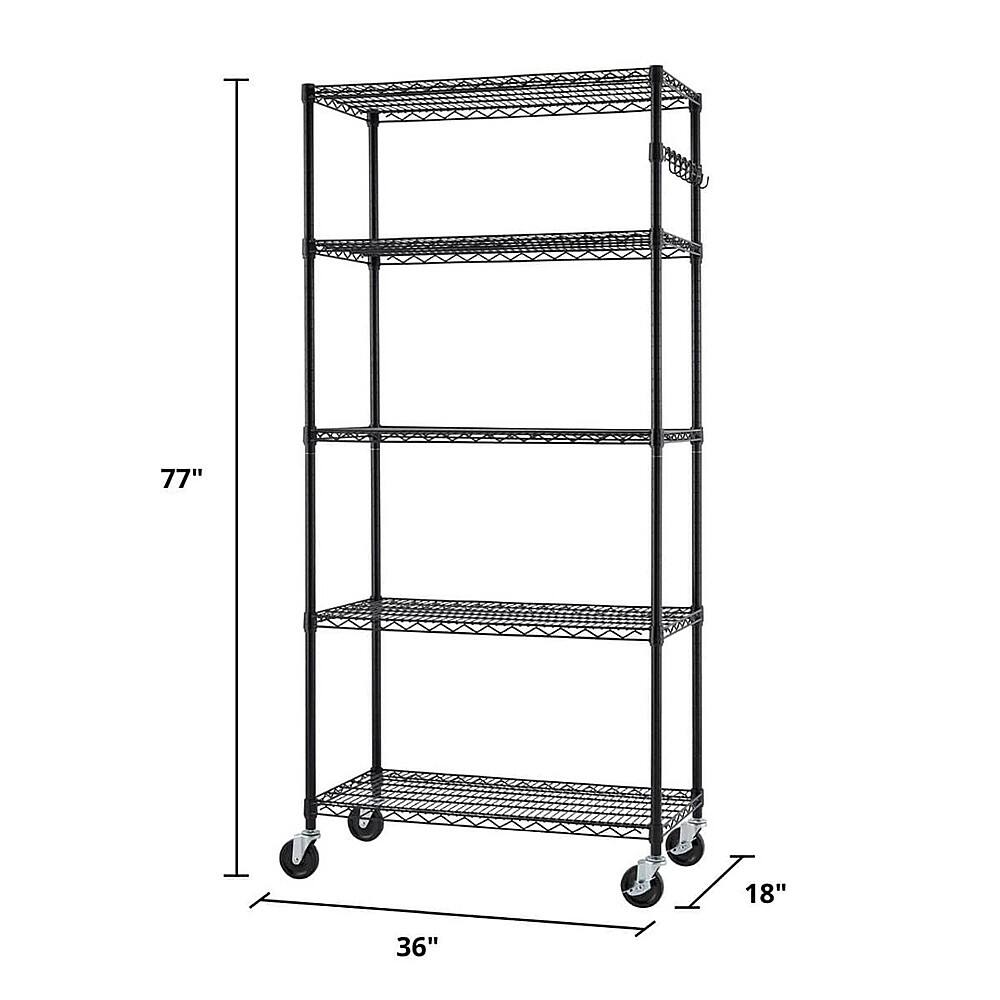 Alt View 16. TRINITY - TRINITY 5-Tier | 36x18x72 | Commercial Wire Shelving | NSF | w/ Sidebar & Wheels | Black - Black.