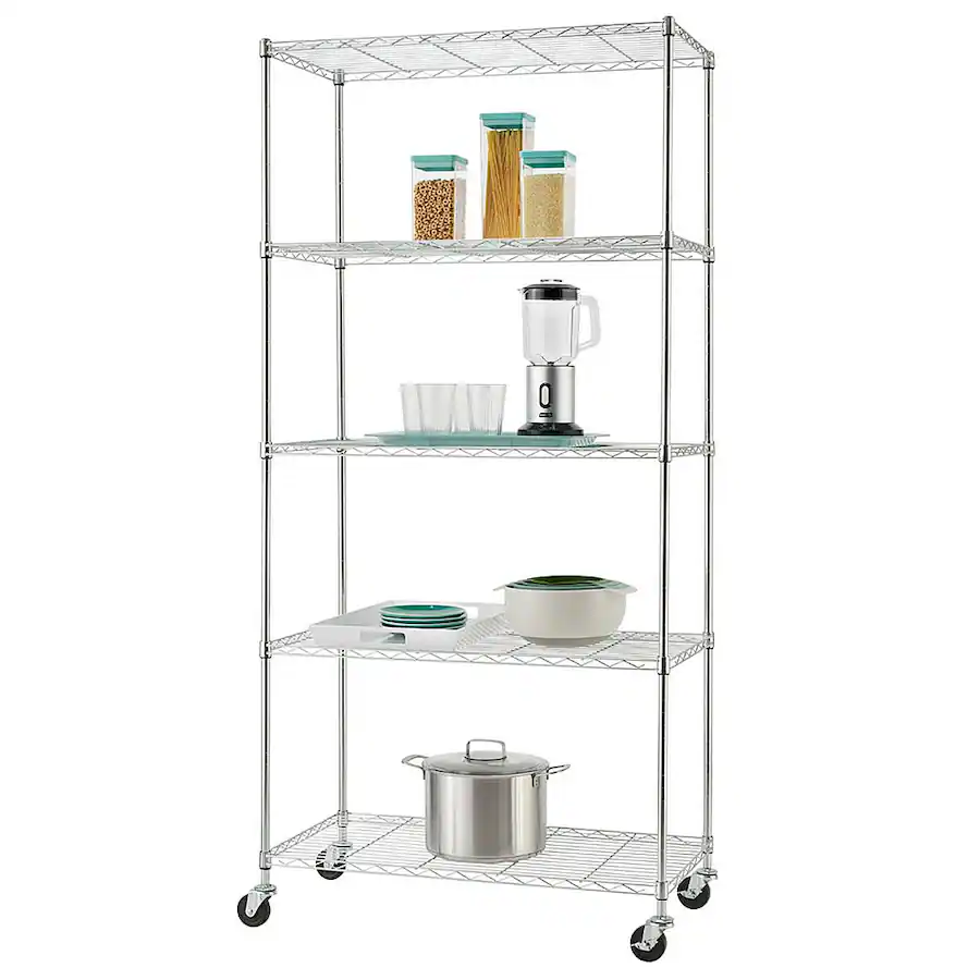 Trinity Storage TRINITY BASICS EcoStorage 5 Tier 36x18x72 Wire Shelving NSF w/ Wheels ...