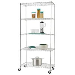 TRINITY - BASICS EcoStorage 5-Tier 36x18x72 Wire Shelving NSF w/ Wheels Chrome - Chrome