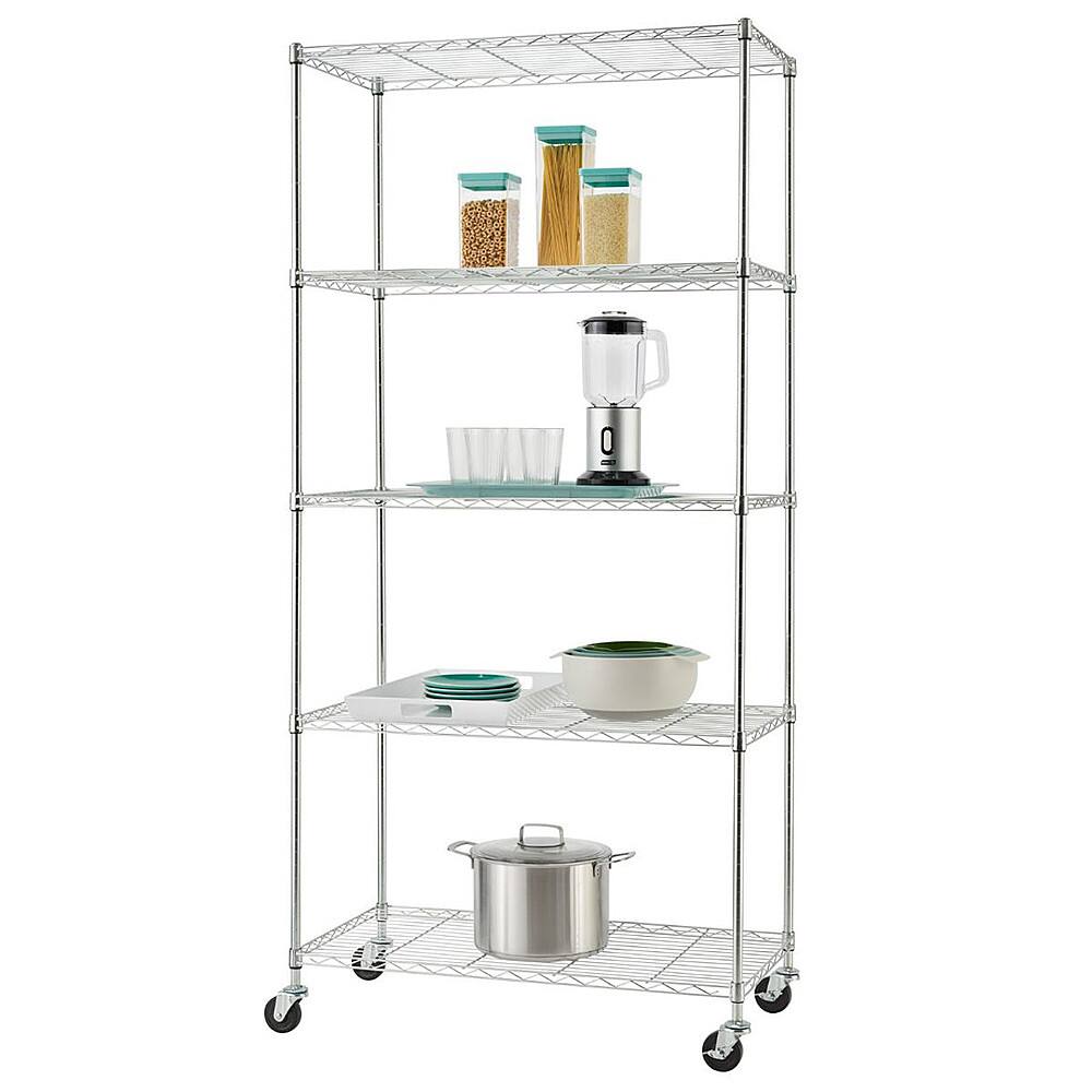 Front. TRINITY - TRINITY BASICS® EcoStorage® 5-Tier | 36x18x72 | Wire Shelving | NSF | w/ Wheels | Chrome - Chrome.