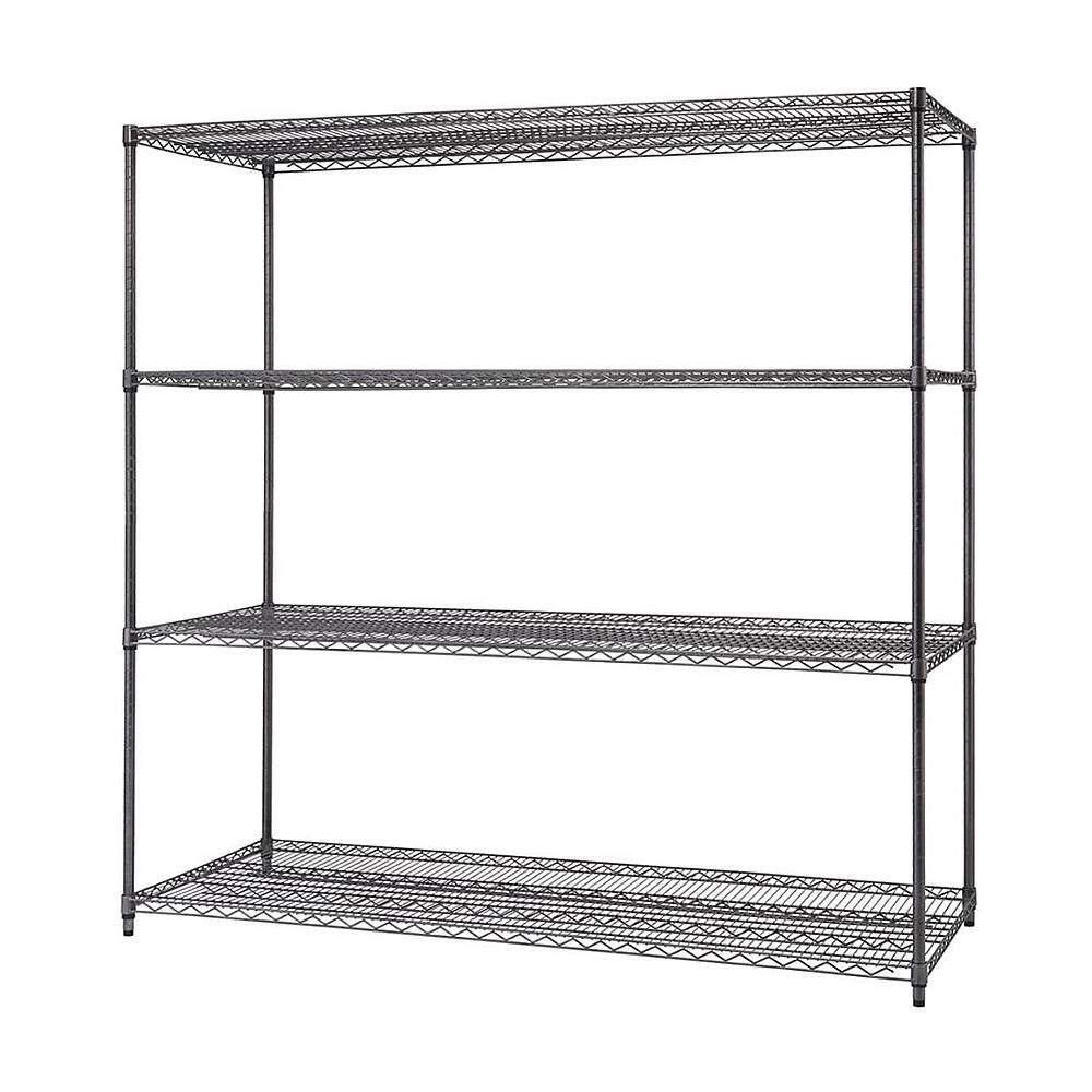 Left. TRINITY - TRINITY PRO® 4-Tier | 72x30x72 | Industrial Wire Shelving | NSF | Black Anthracite® - Black Anthracite®.