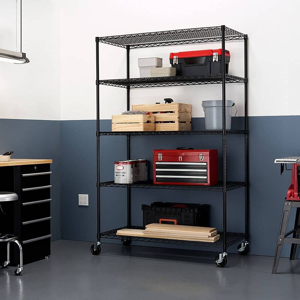 Angle. TRINITY - TRINITY 5-Tier | 48x24x72 | Commercial Wire Shelving | NSF | w/ Wheels | Black - Black.