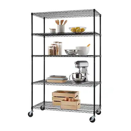 Front. TRINITY - TRINITY 5-Tier | 48x24x72 | Commercial Wire Shelving | NSF | w/ Wheels | Black - Black.