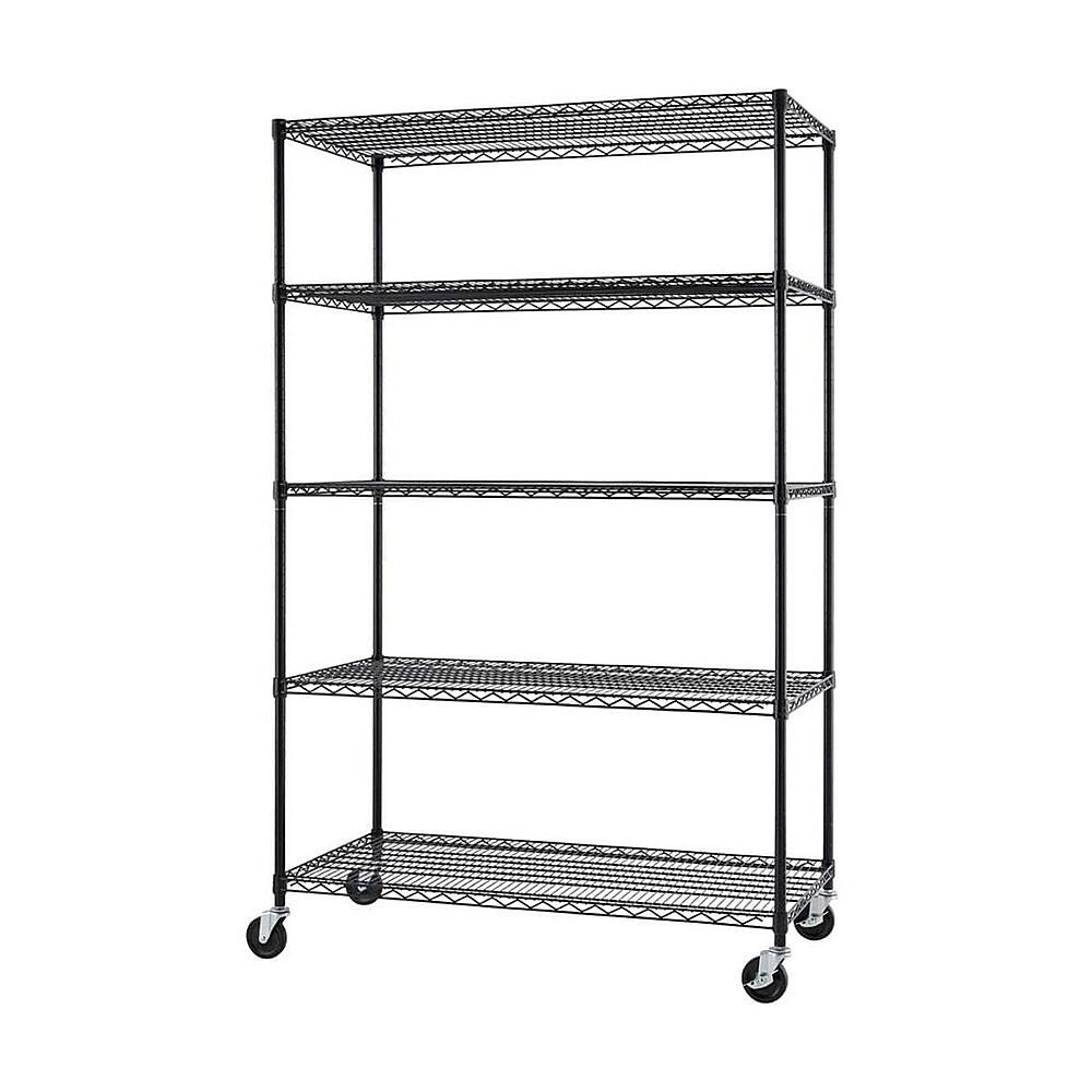 Left. TRINITY - TRINITY 5-Tier | 48x24x72 | Commercial Wire Shelving | NSF | w/ Wheels | Black - Black.