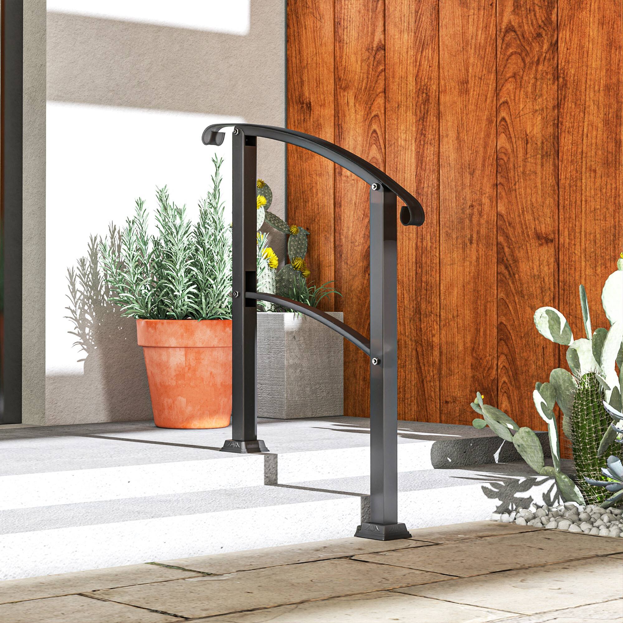 Alt View 7. Outsunny - Step Metal Handrails for Outdoor Steps - Black.