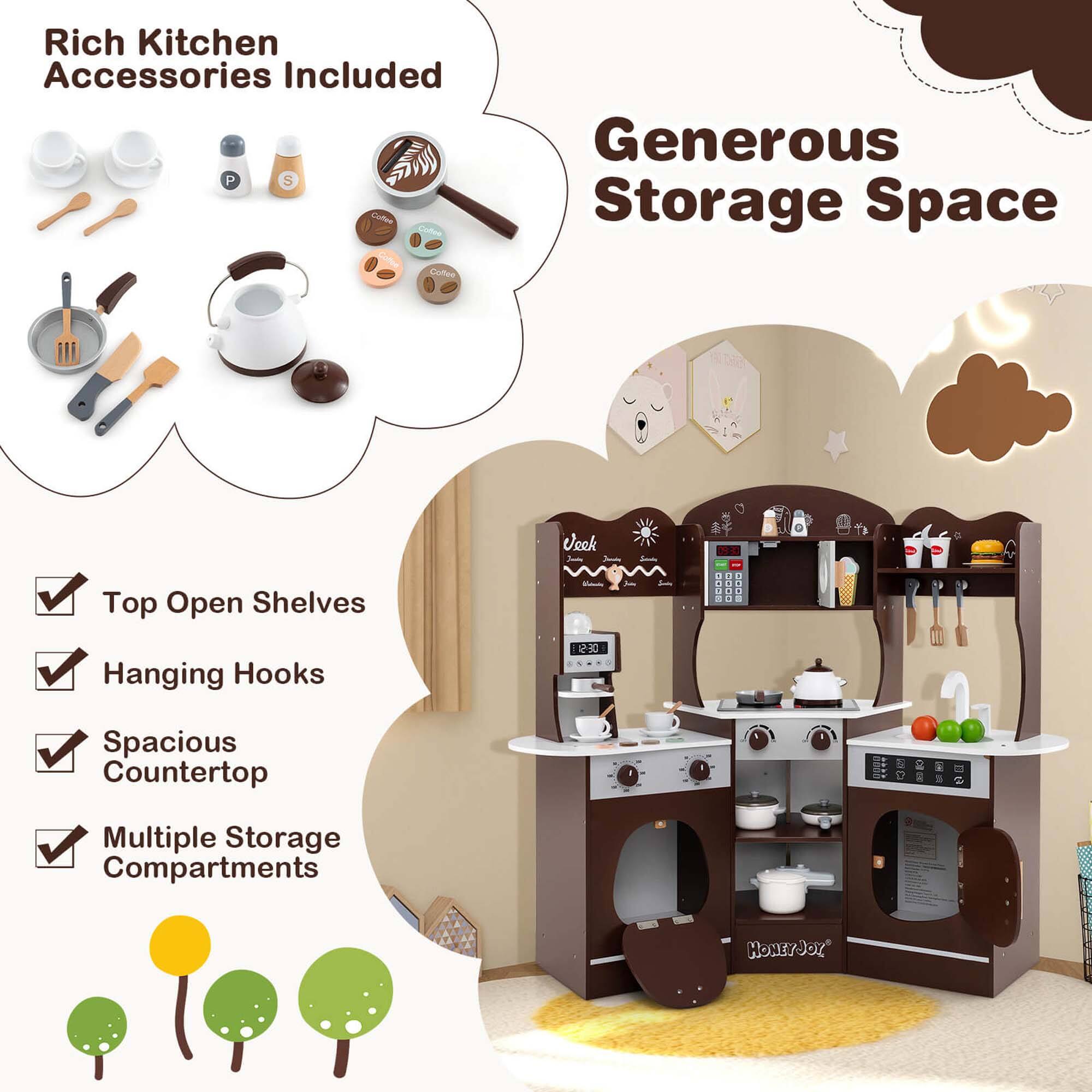 Rich Kitchen Accessories Included, Generous Storage Space, Vack Top Open Shelves, Hanging Hooks, Spacious Countertop, Multiple Storage Compartments, HONEyJoY