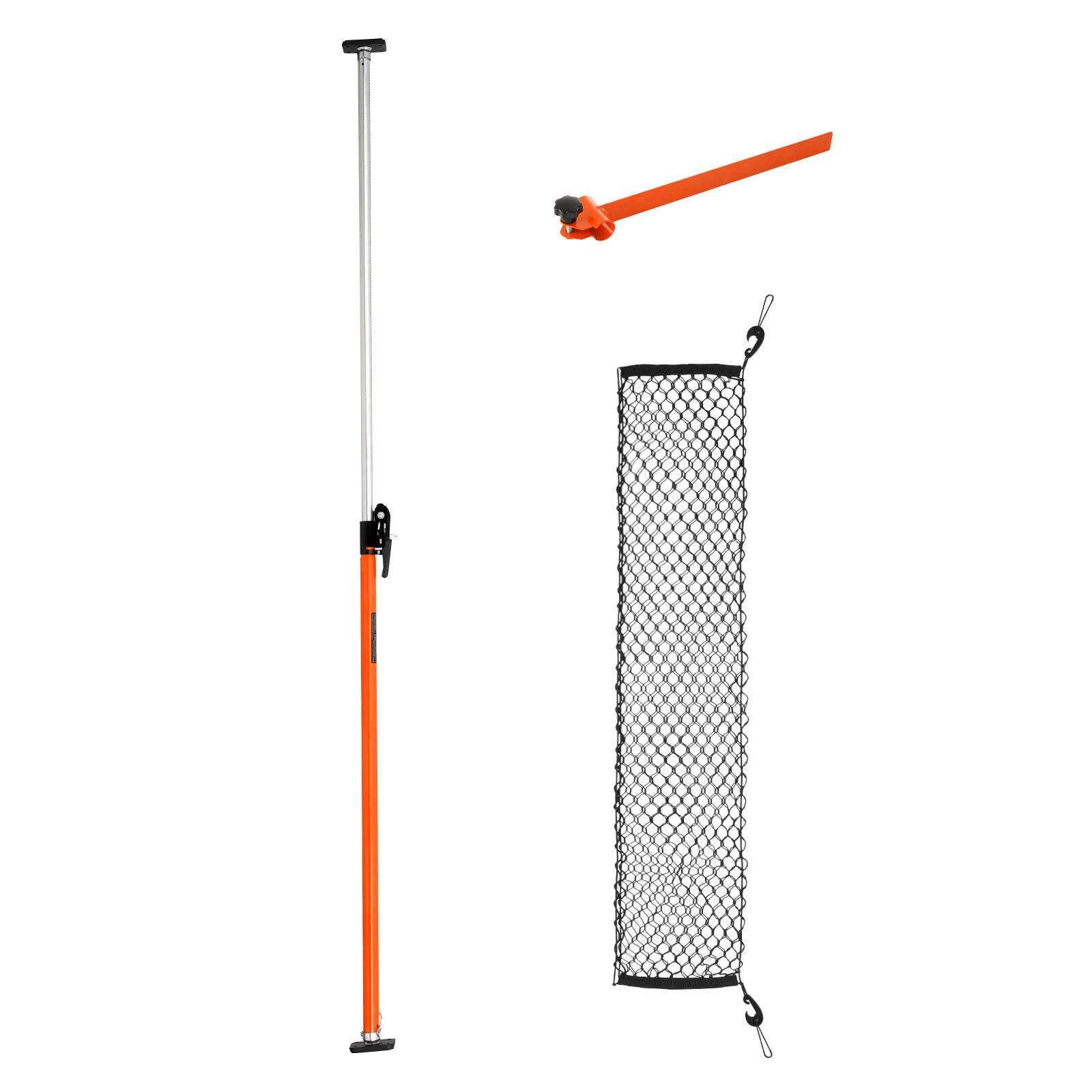 Front. VEVOR - Cargo Bar, Ratcheting Cargo Bars Adjustable from 40" to 73", Heavy-duty Steel Cargos Stabilizer with Storage Net - Orange.