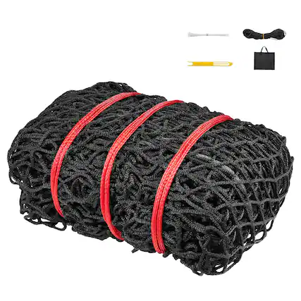 Front. VEVOR - Round Bale Hay Net, 5.91 x 5.91 x 5.91 ft, 1.5 inch Holes, PE Material, Knotless Design, with Zip Ties, Needle Shuttle - Black.