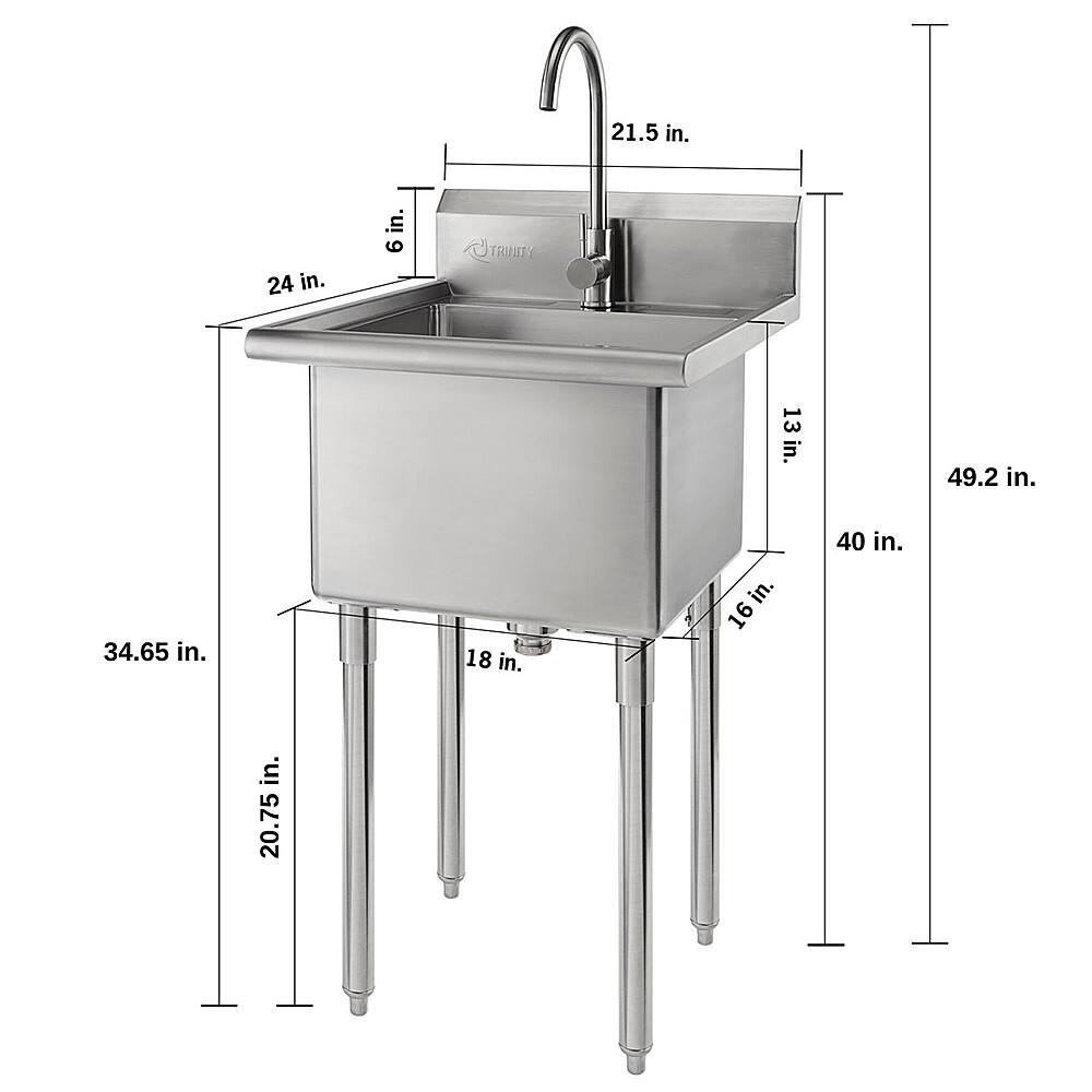 Alt View 17. TRINITY - TRINITY EcoStorage® | Stainless Steel Utility Sink | NSF | w/ Faucet - Stainless Steel.
