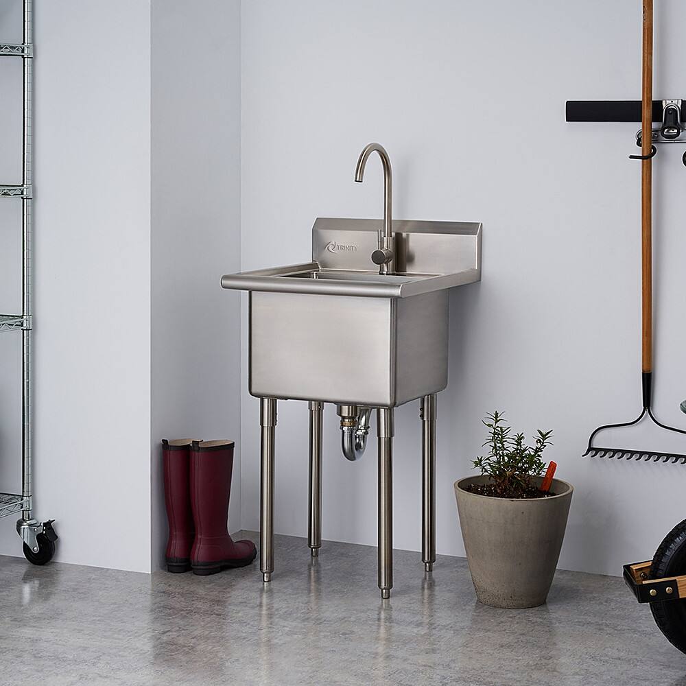 Left. TRINITY - TRINITY EcoStorage® | Stainless Steel Utility Sink | NSF | w/ Faucet - Stainless Steel.