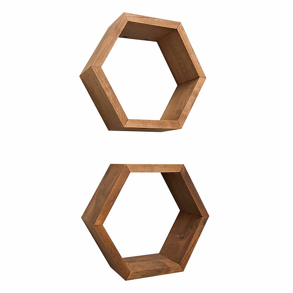 Left. TRINITY - DRAKESTONE | Hexagon Shelves | 2-Pack | Walnut - Walnut.