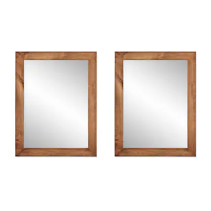 Angle. TRINITY - DRAKESTONE | 24x31 Farmhouse Vanity Mirror | 2-Pack | Walnut - Walnut.
