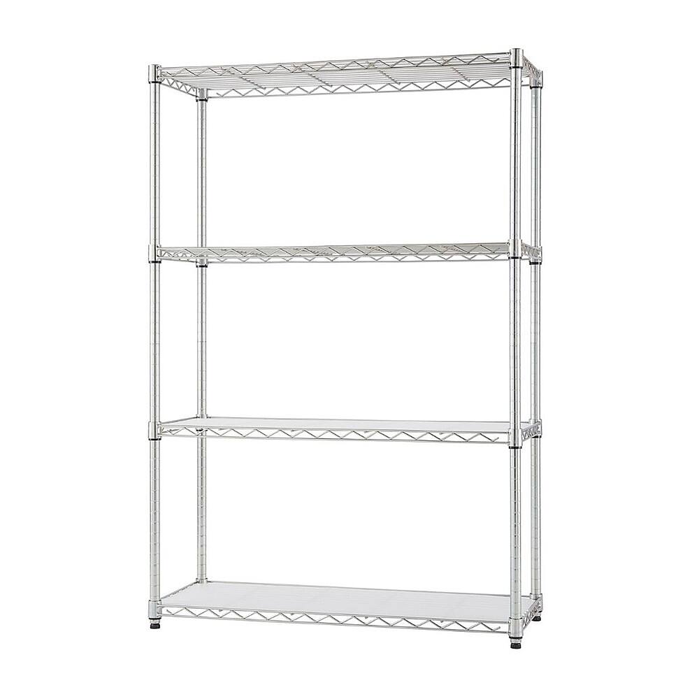 Left. TRINITY - TRINITY EcoStorage® 4-Tier | 36x14x54 | Commercial Wire Shelving | NSF | w/ Liners | Chrome - Chrome.