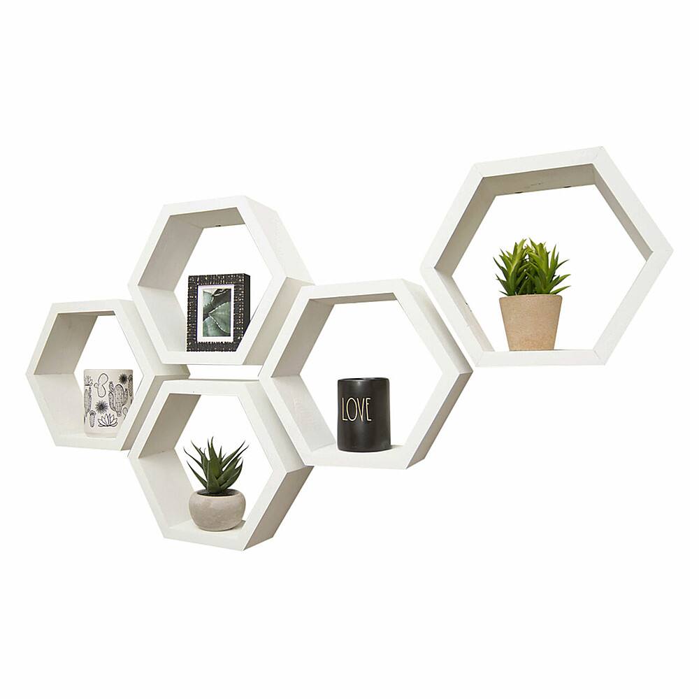 Left. TRINITY - DRAKESTONE | Hexagon Shelves | 5-Pack | White - White.