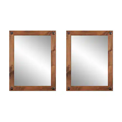 Angle. TRINITY - DRAKESTONE | 24x31 Farmhouse Vanity Mirror w/ Clavos | 2-Pack | Walnut - Walnut.