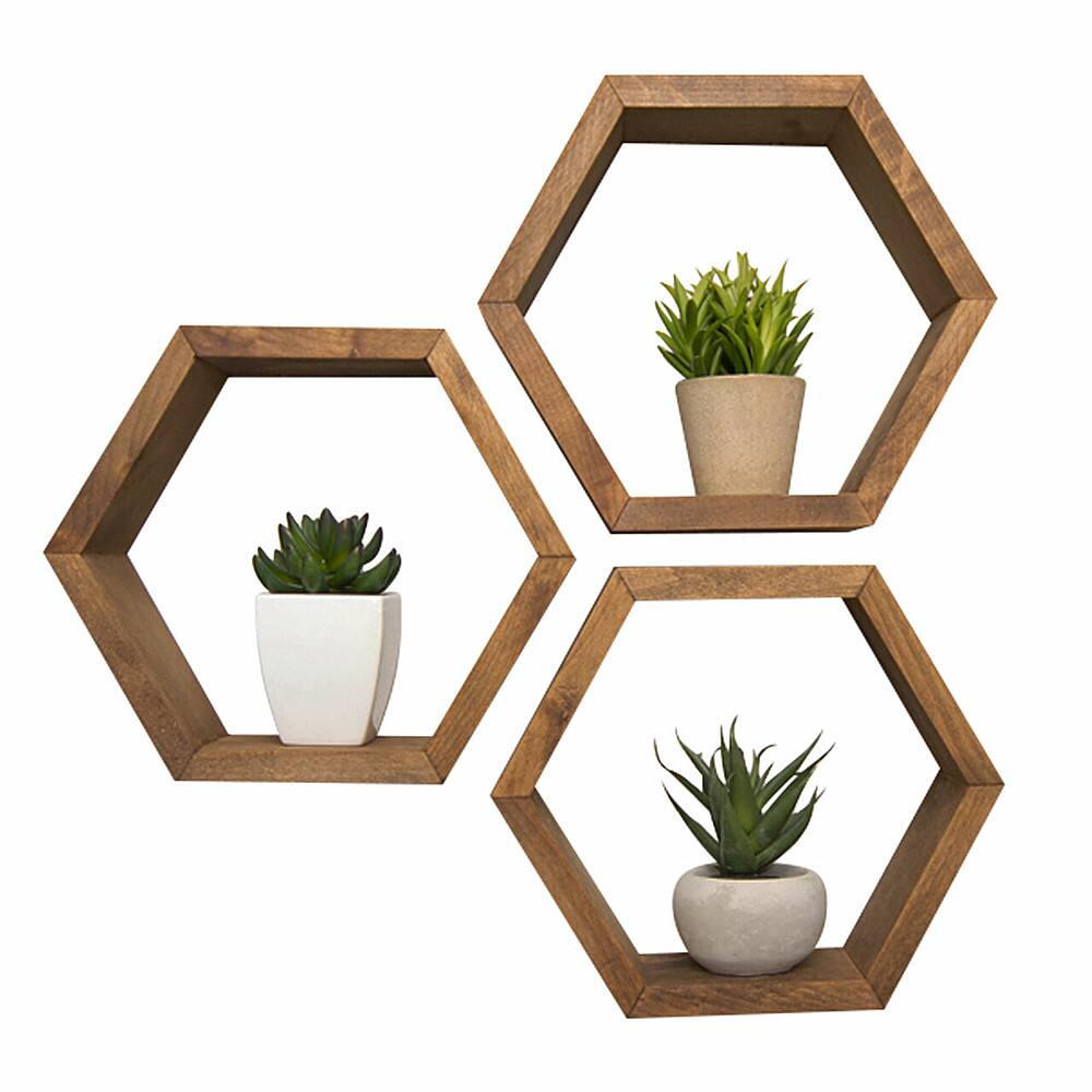 Front. TRINITY - DRAKESTONE | Hexagon Shelves | 3-Pack | Walnut - Walnut.