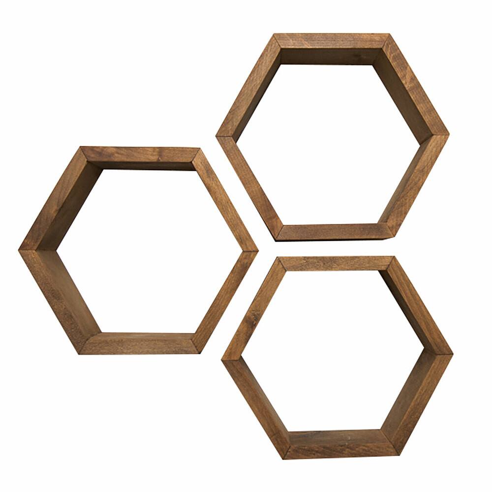 Left. TRINITY - DRAKESTONE | Hexagon Shelves | 3-Pack | Walnut - Walnut.