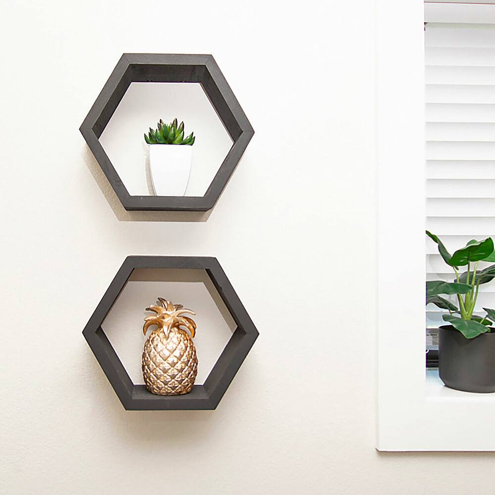 Angle. TRINITY - DRAKESTONE | Hexagon Shelves | 2-Pack | Black - Black.