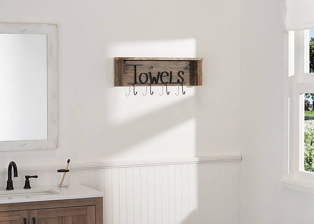 Alt View 11. TRINITY - DRAKESTONE | Towel Rack w/ Hooks and Shelf | Natural - Natural.