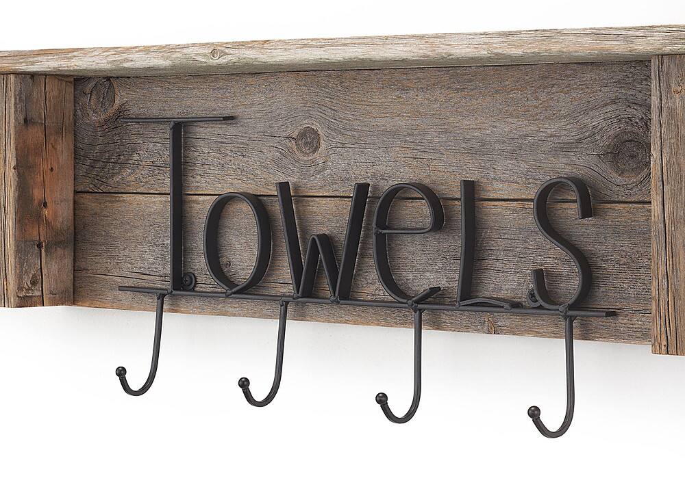 Alt View 12. TRINITY - DRAKESTONE | Towel Rack w/ Hooks and Shelf | Natural - Natural.