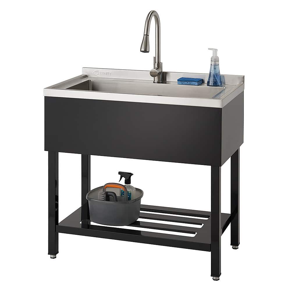Front. TRINITY - TRINITY | 30x14x11.5 Basin | Stainless Steel Utility Sink | NSF | w/ Pull-Out Faucet | Black - Black.